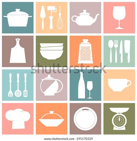 Vector Vintage Kitchen Dishes Icons Set Stock Vector Royalty Free