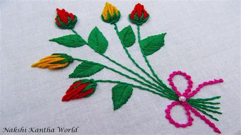 Hand Embroidery Rose Flower Stitch By Nakshi Kantha World YouTube