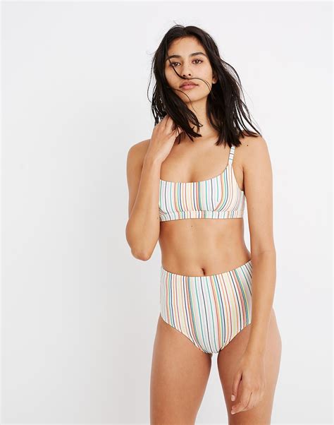 Madewell Second Wave Retro High Waisted Bikini Bottom In Rainbow Stripe