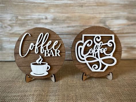 Coffee Bar Mini Round Faux Shiplap Signs Farmhouse Kitchen Tiered Tray