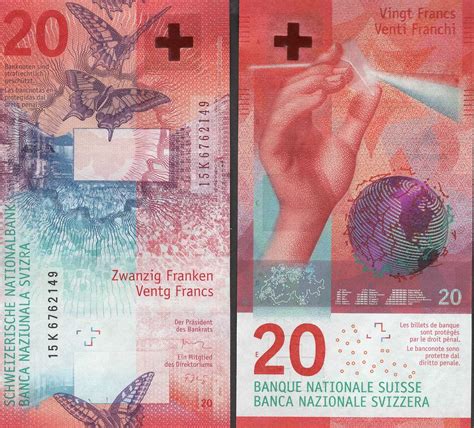 Scwpm P76a Tbb B256a 20 Francs Swiss Banknote Uncirculated Unc 2015