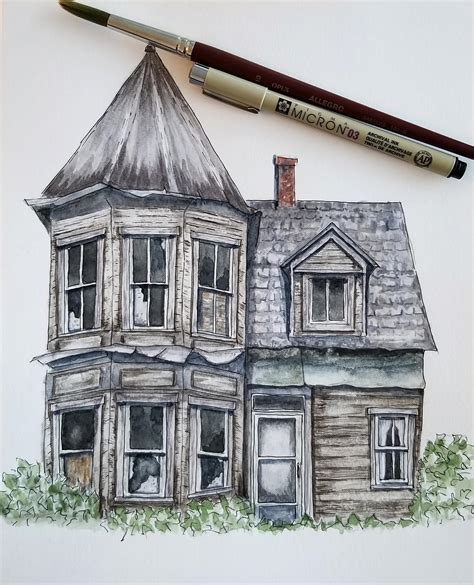 Abandoned House Ink And Watercolor R Watercolor