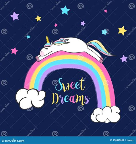 Cute Unicorn Sleeping On A Rainbow Stock Vector Illustration Of Dream