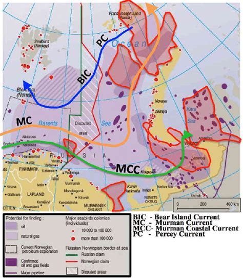 Barents Sea location of potential and producing oil and gas fields ...
