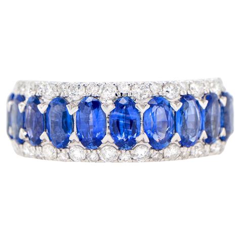 Blue Sapphire Wide Band Ring Diamonds 462 Carats 18k Gold For Sale At 1stdibs