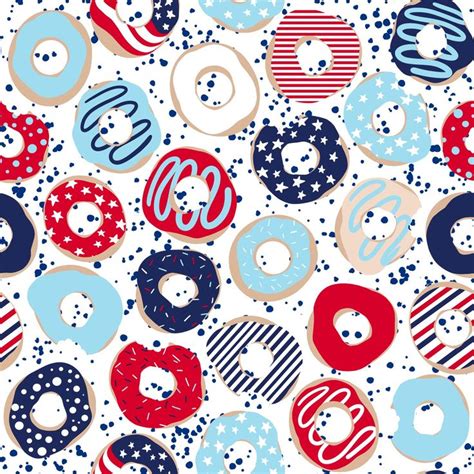 Light Blue Navy Blue And Red Patriotic Donut Splatter Fabric Americana