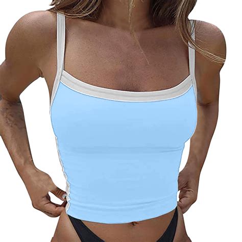 Vbarhmqrt Crop Tank Top With Built In Bra Set Women Contrasting Color