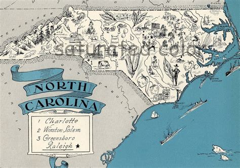 North Carolina Map Vintage High Res Digital Image Of A 1930s Vintage