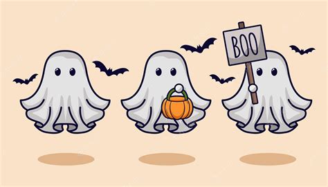 Premium Vector Halloween Cute Ghost Character Set Collections