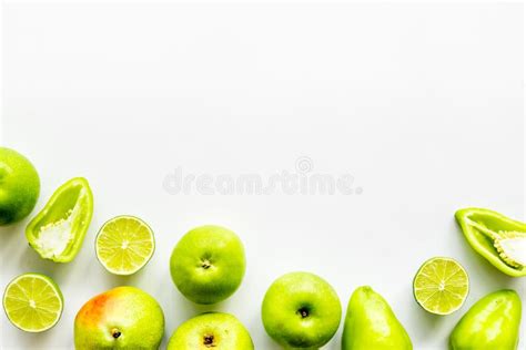 Flat Lay Of Healthy Vegetarian Food Green Vegetables Top View Stock