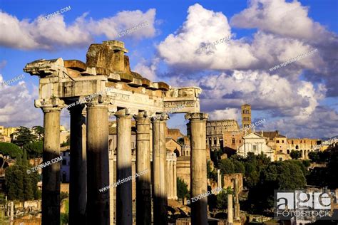 Templo De Vespasiano E Tito Roman Temple Ruins In Roman Forum Rome