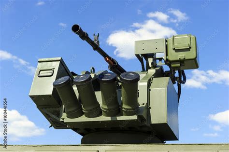 Gun Turret With Grenade Launcher Of Military Offroader Vehicle Heavy