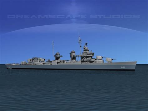 Fletcher Class Destroyer DD-661 USS Kidd 3D model rigged | CGTrader