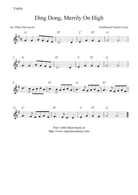 Free Printable Sheet Music Ding Dong Merrily On High Free Christmas Violin Sheet Music Notes