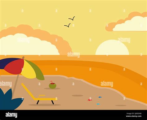 Illustration of a sunny beach Stock Photo - Alamy