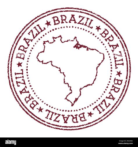 Brazil Round Rubber Stamp With Country Map Vintage Red Passport Stamp With Circular Text And