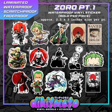 Dikitmoto Pt 1 One Piece Roronoa Zoro Waterproof Vinyl Sticker