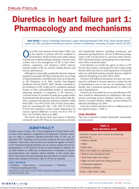 PDF Diuretics In Heart Failure Part 1 Pharmacology And Mechanisms