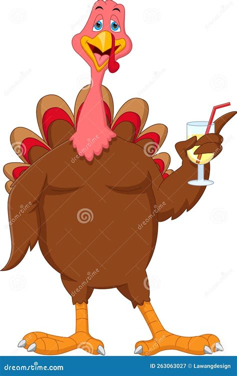 Cute Turkey Cartoon Holding A Drink Stock Vector Illustration Of