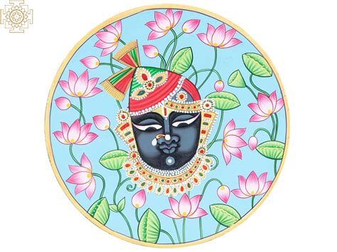 Lord Shrinathji With Lotus Background Pichwai Painting On Mdf Wall