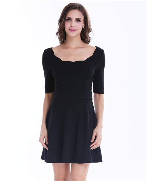 Black Half Sleeve Backless Pleated Dressfor Women Romwe