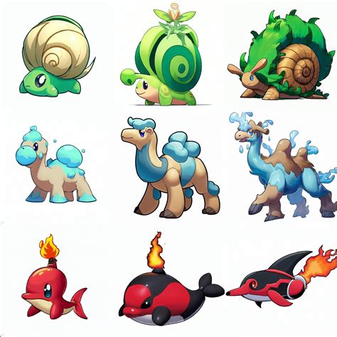 Fakemon starters I came up with! Names in the comments. [OC] : r/fakemon