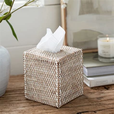 Whitewashed Rattan Tissue Box Cover Utility And Storage The White Company Us