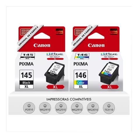 Kit Canon Pg145 Preto Cl146 Xl Color Originais Mg2410 Mg2910 Frete grátis