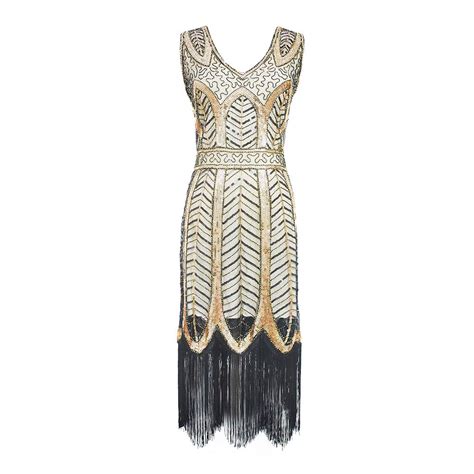 Cheap Women S Flapper Dress 1920s V Neck Sequin Beaded Fringed Gatsby