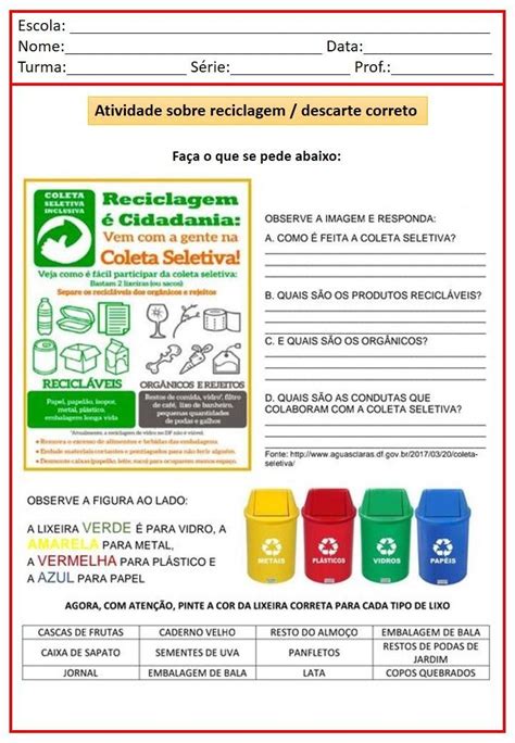 Apostila Atividades O Tema Reciclagem Jogos Educativos