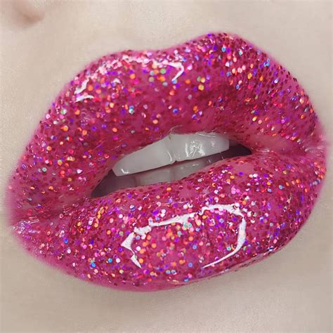 Fuchsia Hologram Glitter Lips Pink Glitter Makeup Holographic Holo Lip Art Makeup