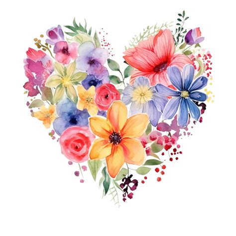 Watercolor Valentines Day Floral Heart Shape With Colorful Flower