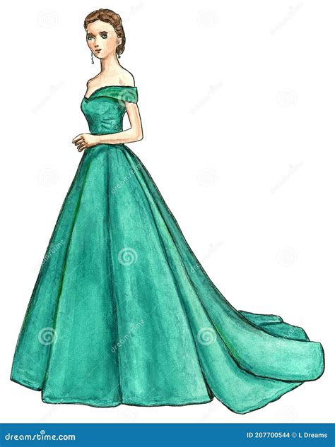 Modella Femminile In Un Elegante Disegno Di Moda Verde Illustrazione Di