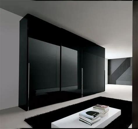 Serene Black Lacquered Glass Sliding Wardrobe For Home With Mirror At Rs 1400square Feet In