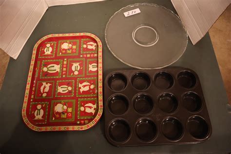 Lot Muffin Tin And Glass Platter