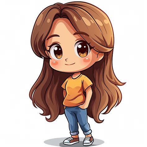 El Personaje De Dibujos Animados Kawaii Es Una Chica Joven Y Bastante