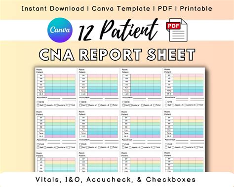 Cna Report Sheet Canva Template Pct Report Sheet Cna Brain Vital Signs Sheet Nursing