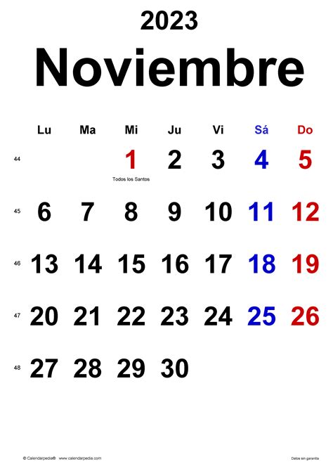 Calendario Noviembre 2023 En Word Excel Y PDF Calendarpedia