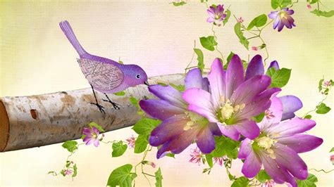 Birds And Flowers 4K Wallpaper - Bird With Flowers Wallpapers Wallpaper ...