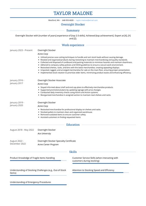 Overnight Stocker Resume Examples And Templates