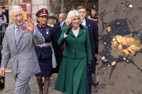 Its No Yolk King Charles And Camilla Are Pelted With Eggs During A