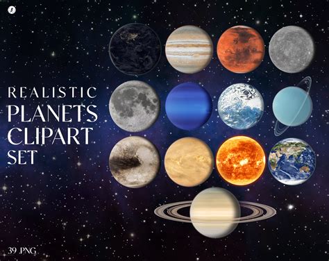 Realistic Planets Clipart Set Space Clipart PNG, Solar System, Earth ...