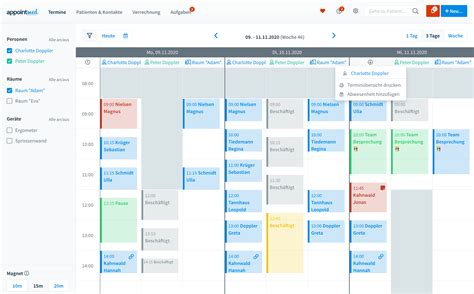 Terminkalender Mitarbeiter und Raumverwaltung für Therapeuten Ärzte