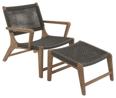 Comfortable Wood Rope Outdoor Chair With Footrest Set Of 2