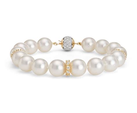 South Sea Cultured Pearl And Diamond Bracelet In 18k Yellow Gold 10 105mm Blue Nile