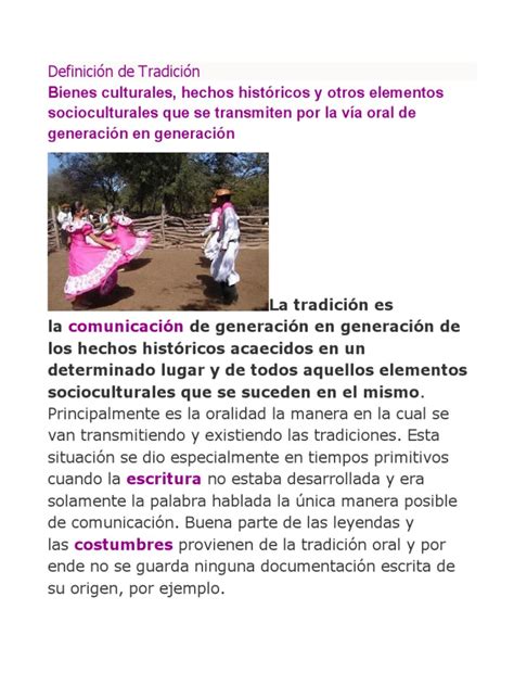 Tema Definición De Tradición Folklore Costumbre Pdf Tradiciones Folklore