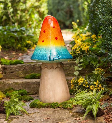 Solar Lighted Tall Yellow Mushroom Wind And Weather