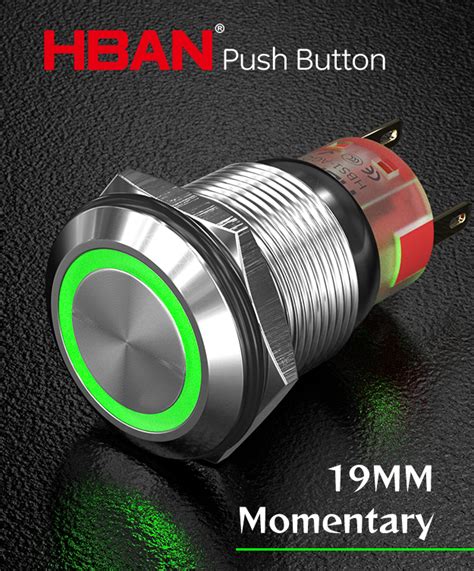 Light Push Button 19mm 1no1nc Green 12v 220v Led Ring Illuminated Momentary Switches For Yacht