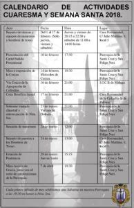 Calendario de Actos y Actividades Cuaresma 2018 Seráfica Hermandad de