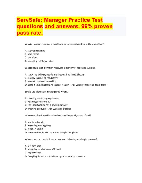 Cheat Sheet Servsafe Exam Answer Sheet Chapter Review Ques